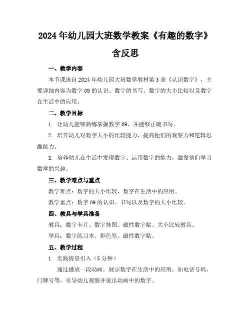 2024年幼儿园大班数学教案《有趣的数字》含反思