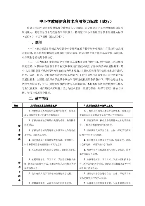 中小学教师信息技术应用能力标准