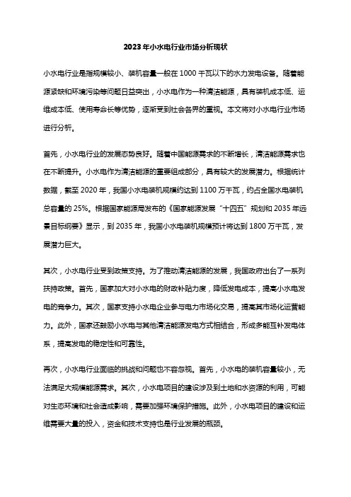 2023年小水电行业市场分析现状