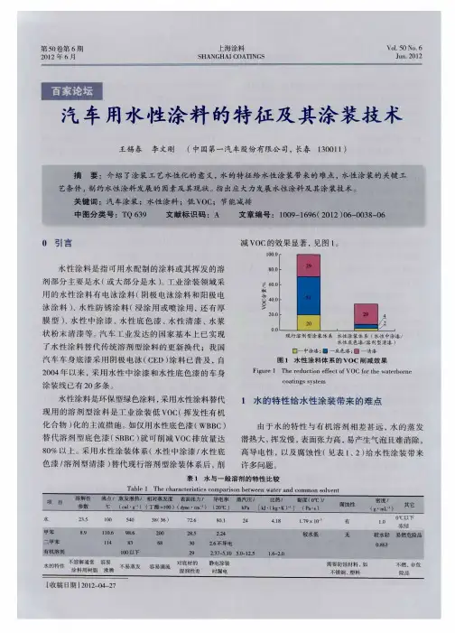 汽车用水性涂料的特征及其涂装技术