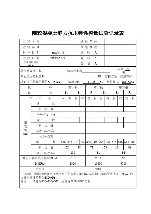 陶粒混凝土静力抗压弹性模量