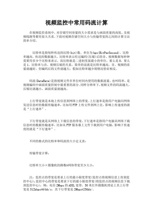 视频监控中常用码流计算