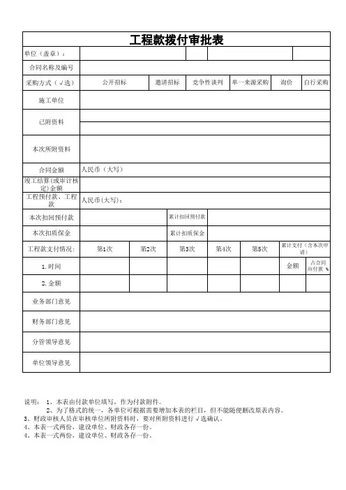 工程款拨付审批表