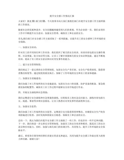 提升安全感工作情况汇报