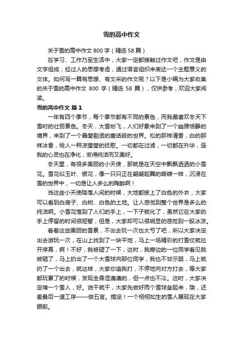 关于雪的高中作文800字（精选58篇）