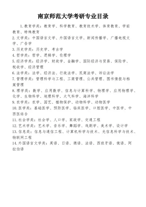 南京师范大学考研专业目录
