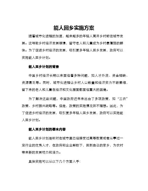 能人回乡实施方案