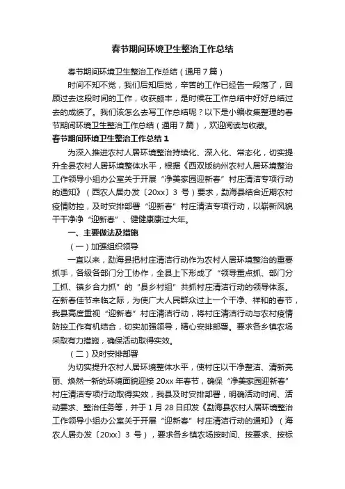 春节期间环境卫生整治工作总结（通用7篇）
