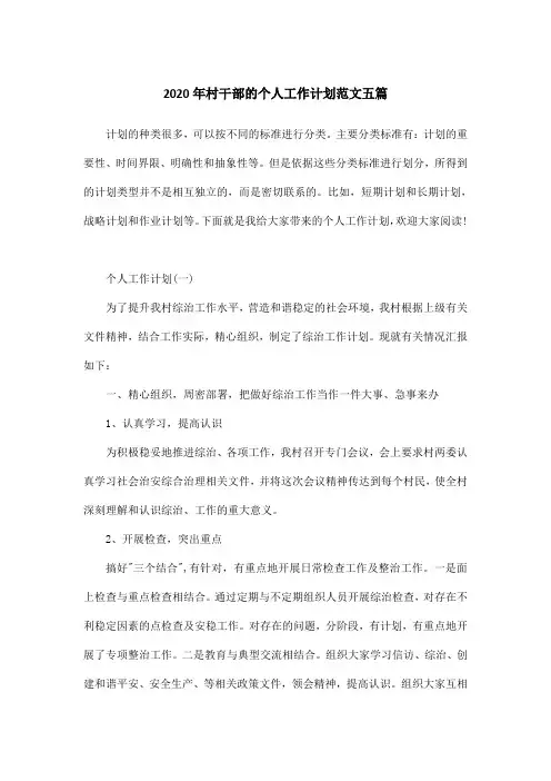 2020年村干部的个人工作计划范文五篇