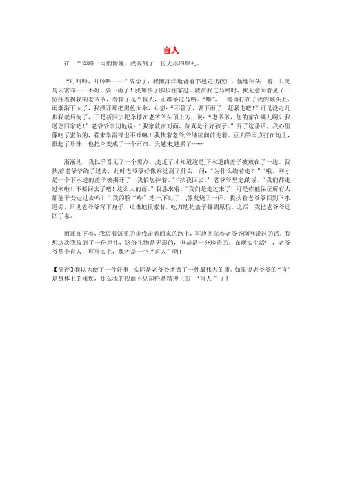 江苏省南通市小海中学高三语文学生作文盲人素材