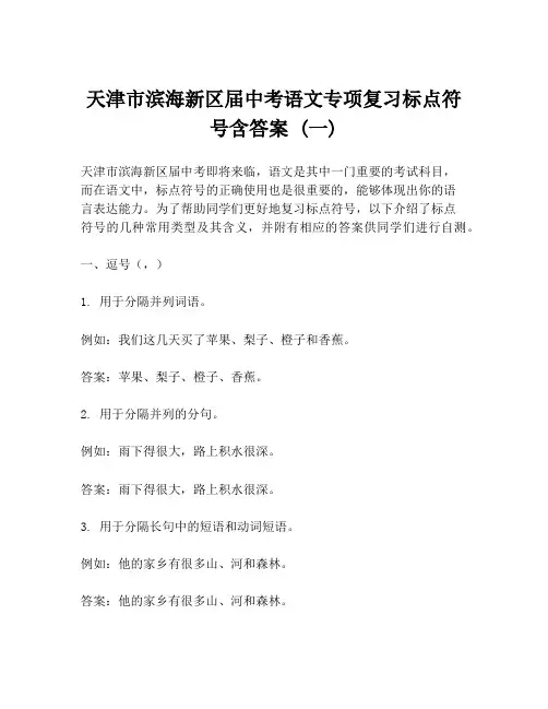 天津市滨海新区届中考语文专项复习标点符号含答案 (一)