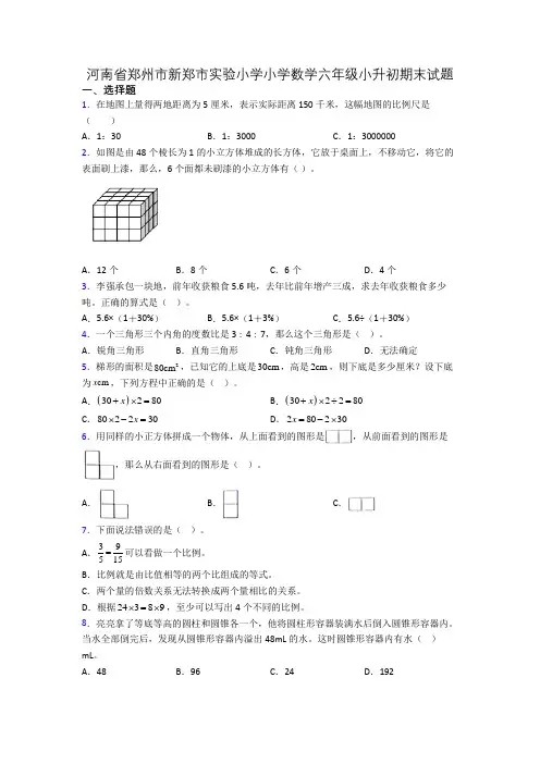 河南省郑州市新郑市实验小学小学数学六年级小升初期末试题
