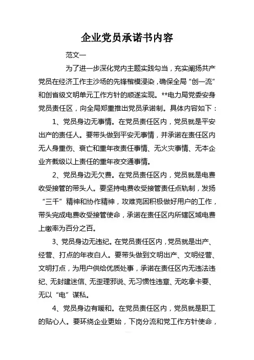 企业党员承诺书内容