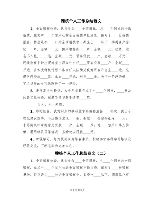 稽核个人工作总结范文(5篇)
