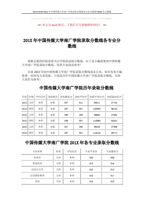 2018-2019-201X年中国传媒大学南广学院录取分数线各专业分数线-word范文模板 (4页)