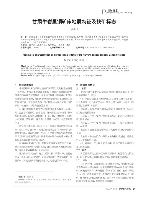 甘肃牛岩里铜矿床地质特征及找矿标志