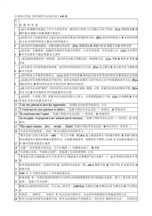 公需科目考试《科学素养与科研方法》940题