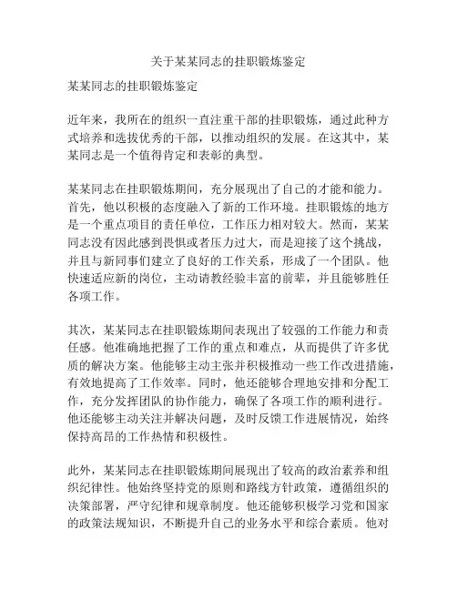 关于某某同志的挂职锻炼鉴定