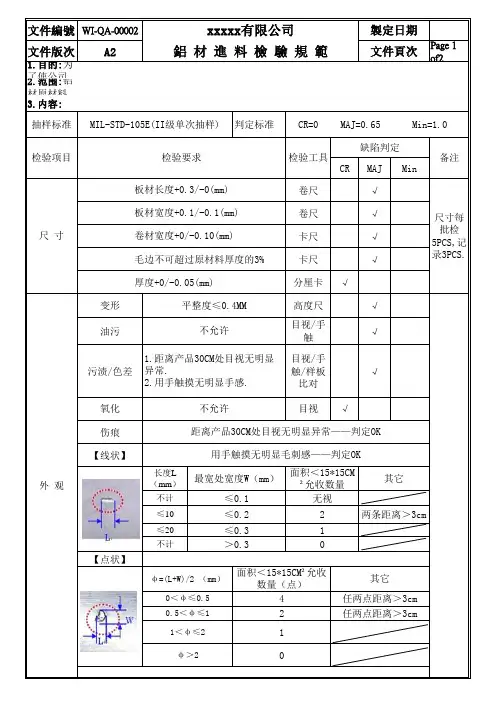 铝材进料检验规范01