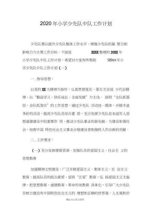 2020年小学少先队中队工作计划