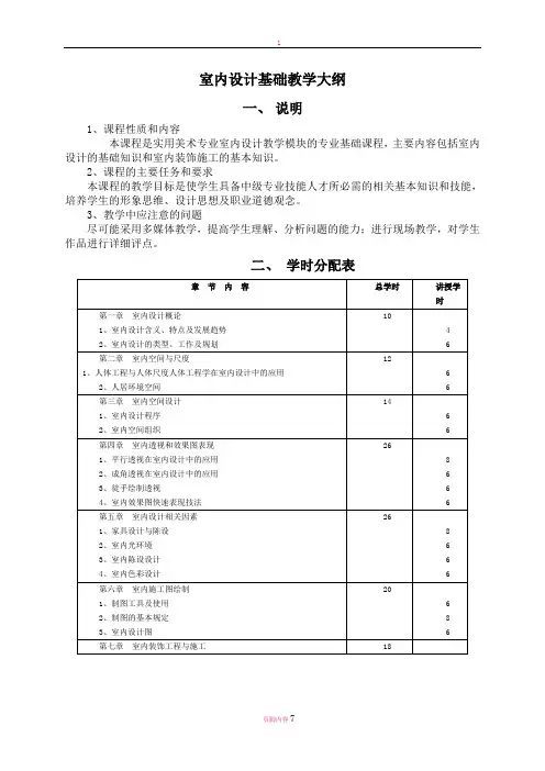 室内设计基础教学大纲要点