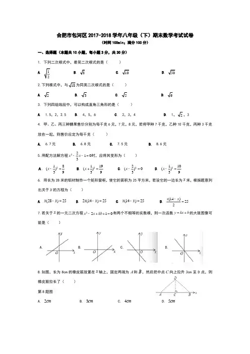 合肥市包河区2017-2018八年级下册期末考试