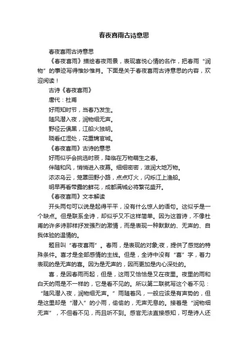 春夜喜雨古诗意思