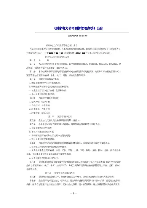 《国家电力公司预算管理办法》