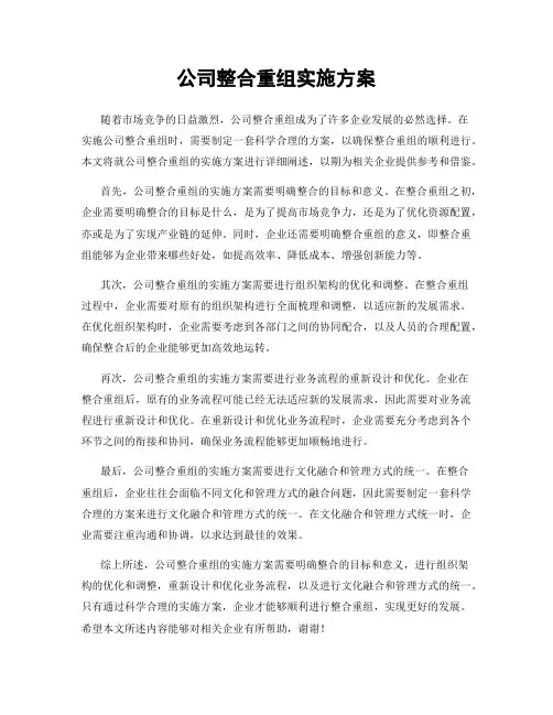 公司整合重组实施方案