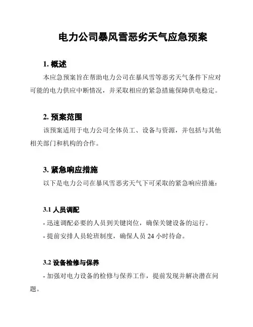 电力公司暴风雪恶劣天气应急预案