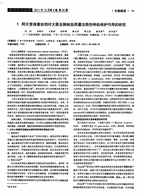 δ阿片受体激动剂对大鼠全脑缺血再灌注损伤神经保护作用的研究