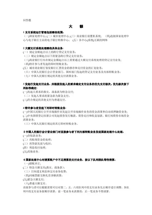 人民银行大小额支付系统问答题