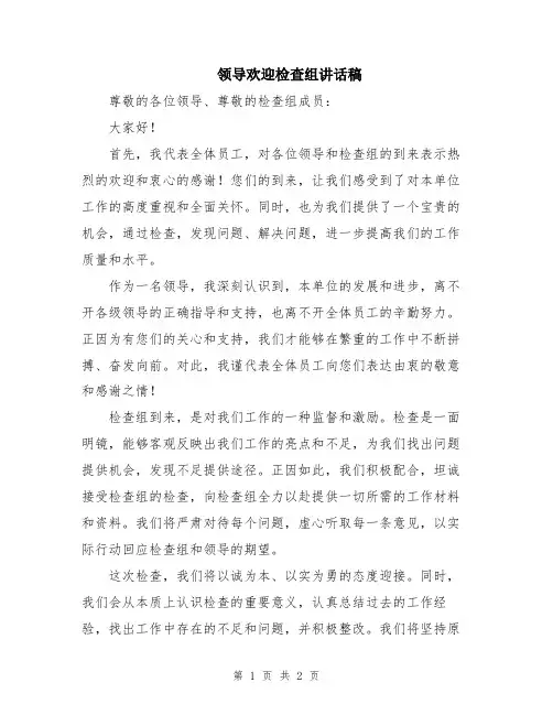 领导欢迎检查组讲话稿