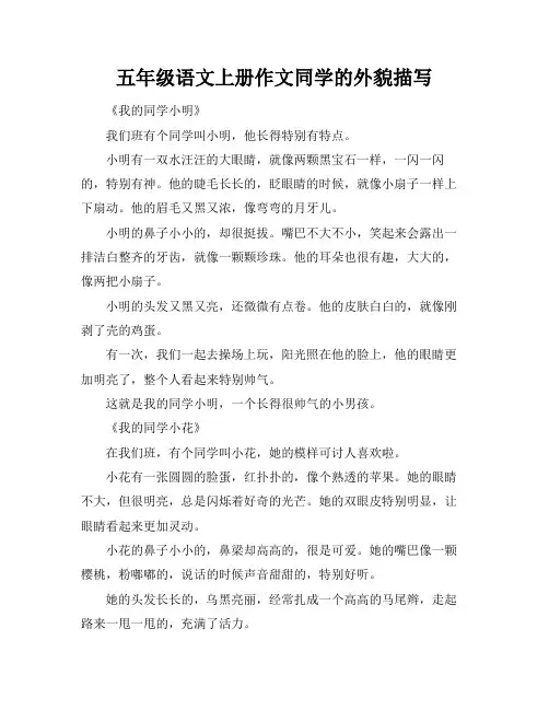五年级语文上册作文同学的外貌描写