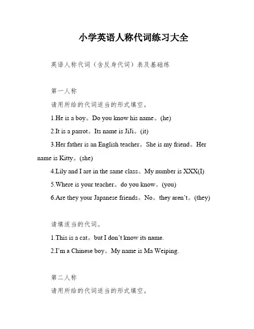 小学英语人称代词练习大全