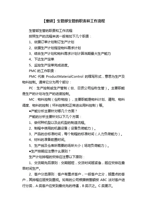 【重磅】生管部生管的职责和工作流程