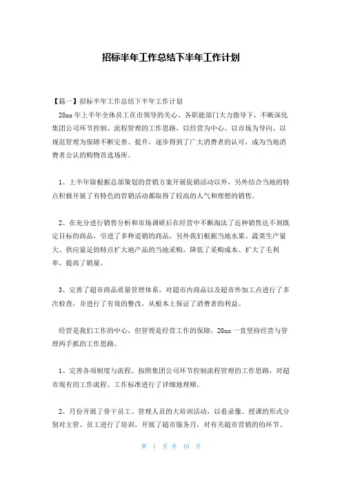 招标半年工作总结下半年工作计划