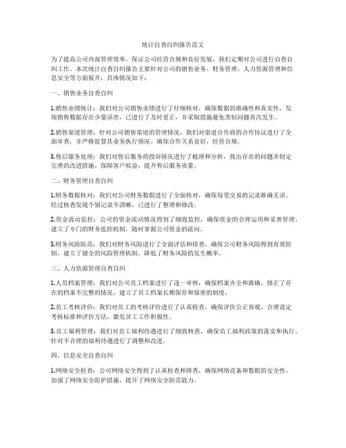 统计自查自纠报告范文