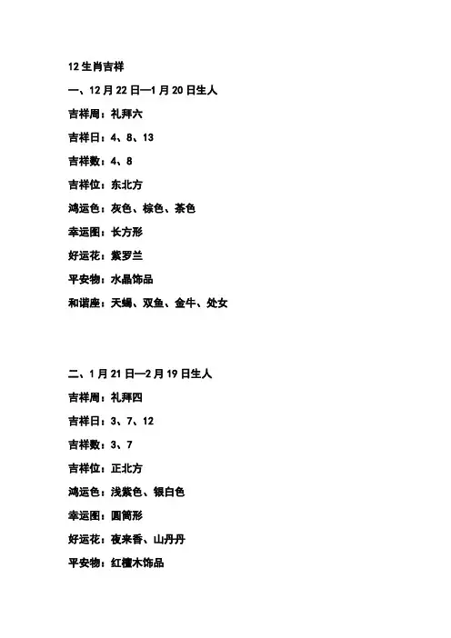 12生肖吉祥