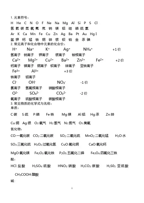 必背化学式和方程式大全