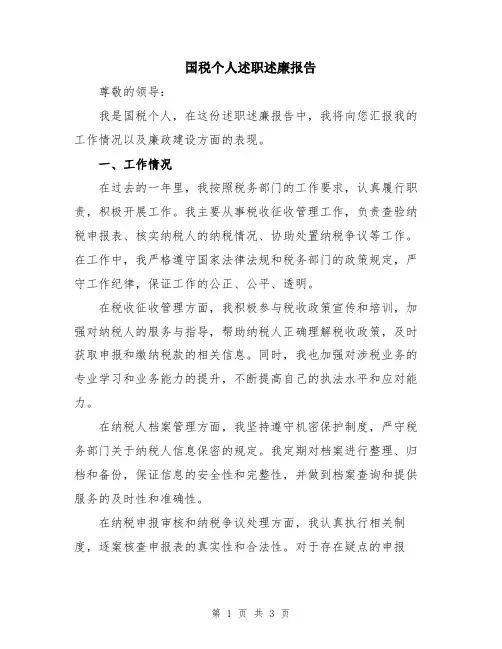 国税个人述职述廉报告