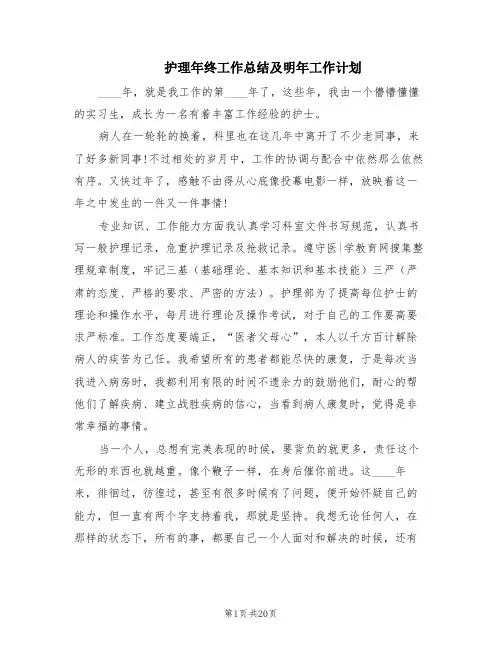 护理年终工作总结及明年工作计划(6篇)