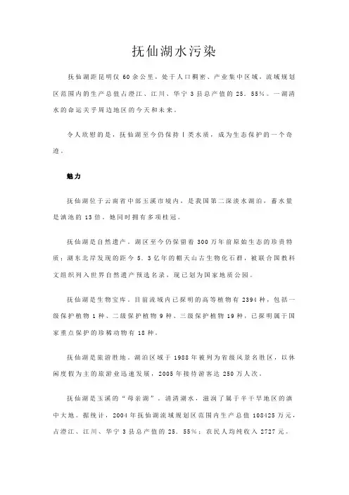 有关抚仙湖水污染的资料