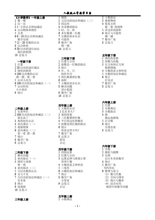 人教版数学目录(小学到高中)