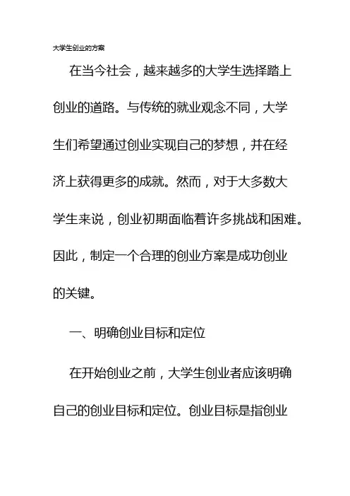 大学生创业的方案