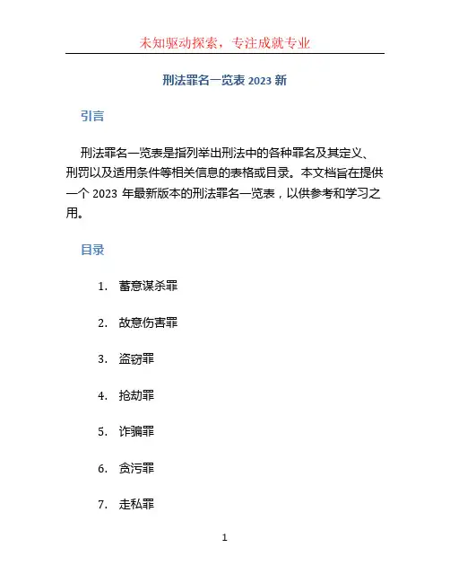 刑法罪名一览表2023新