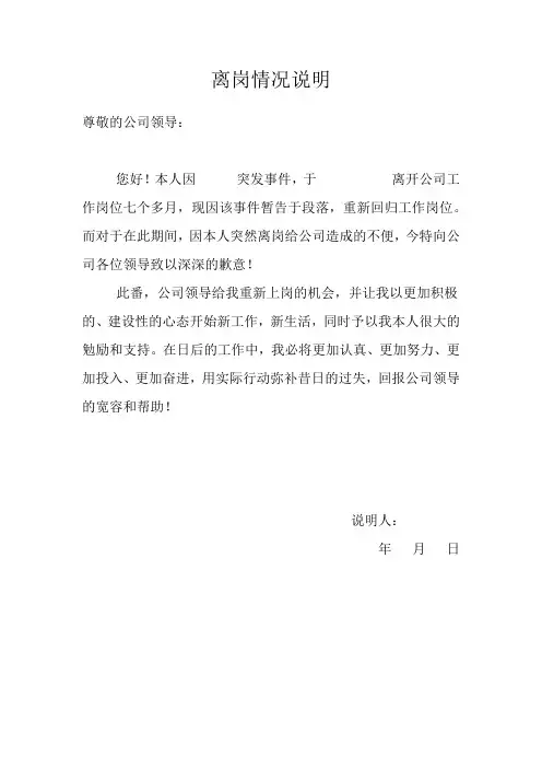 离岗情况说明 模板