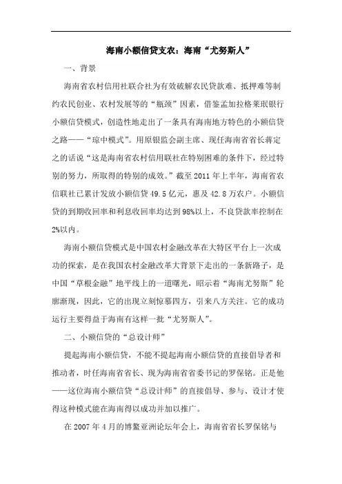 海南小额信贷支农：海南“尤努斯人”论文