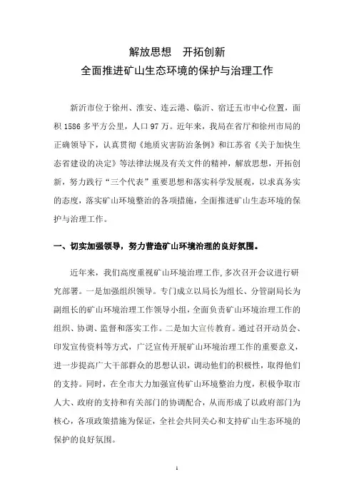 废弃矿山治理发言稿