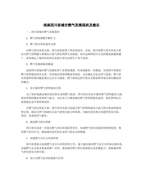浅谈四川省城市燃气发展现状及建议